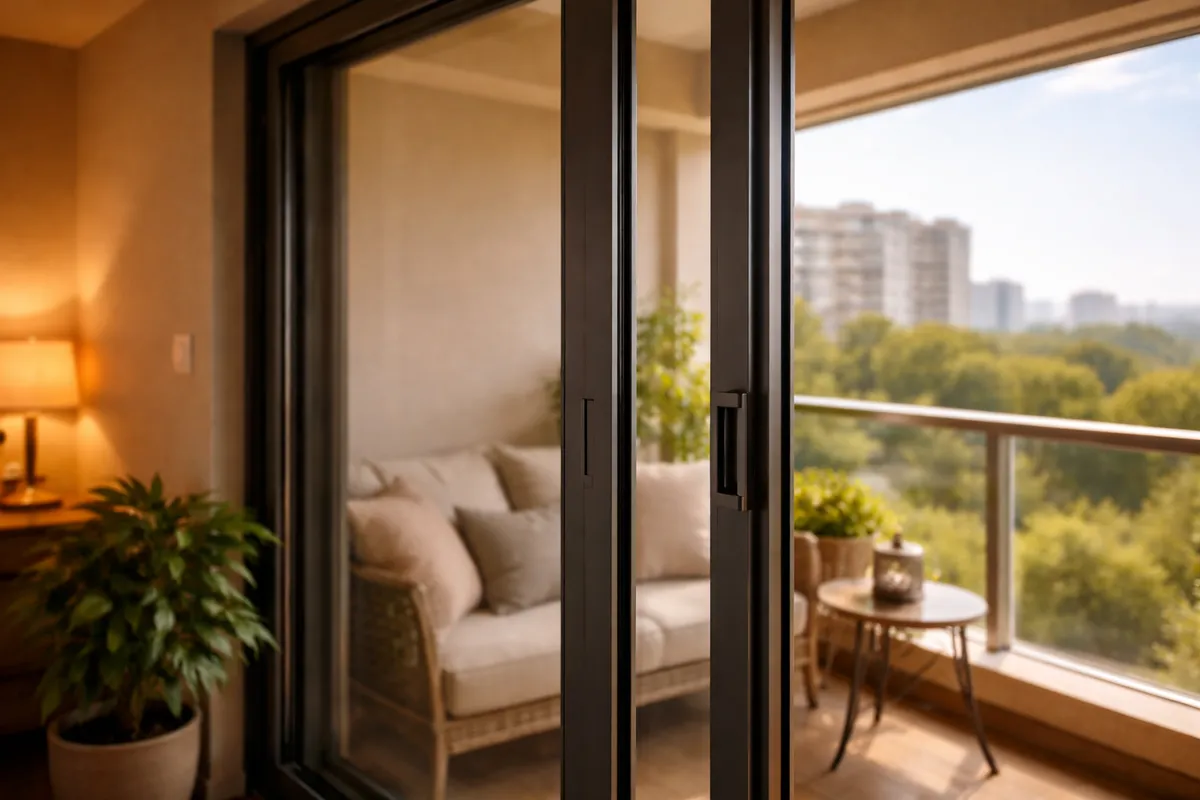 Aluminium sliding door and window installation with powder-coated finish in modern Ranchi apartment